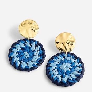 J. Crew Gold and Blue Braided Raffia Earrings